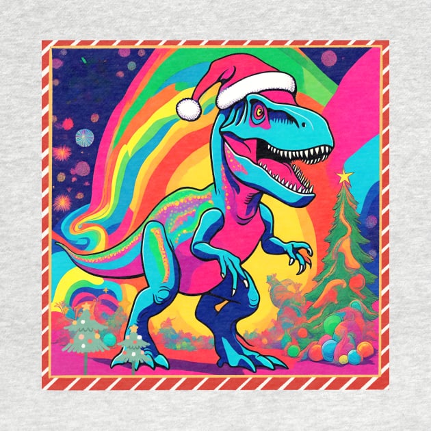 Colorful Dinosaur Wearing a Santa Hat by Tee Trendz